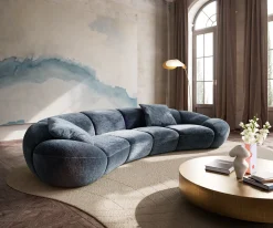 Big-SofaLunna 360x175 cm Chenille Blau 2 Kissen Versandfertig ca. 12.11.26