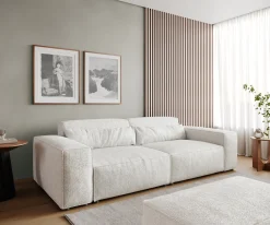 Big-SofaSirpio 230x95 cm Bouclé Creme-Weiß mit Hocker Sofort versandfertig