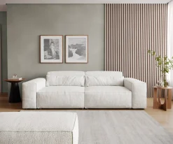 Big-SofaSirpio 230x95 cm Bouclé Creme-Weiß mit Hocker Sofort versandfertig