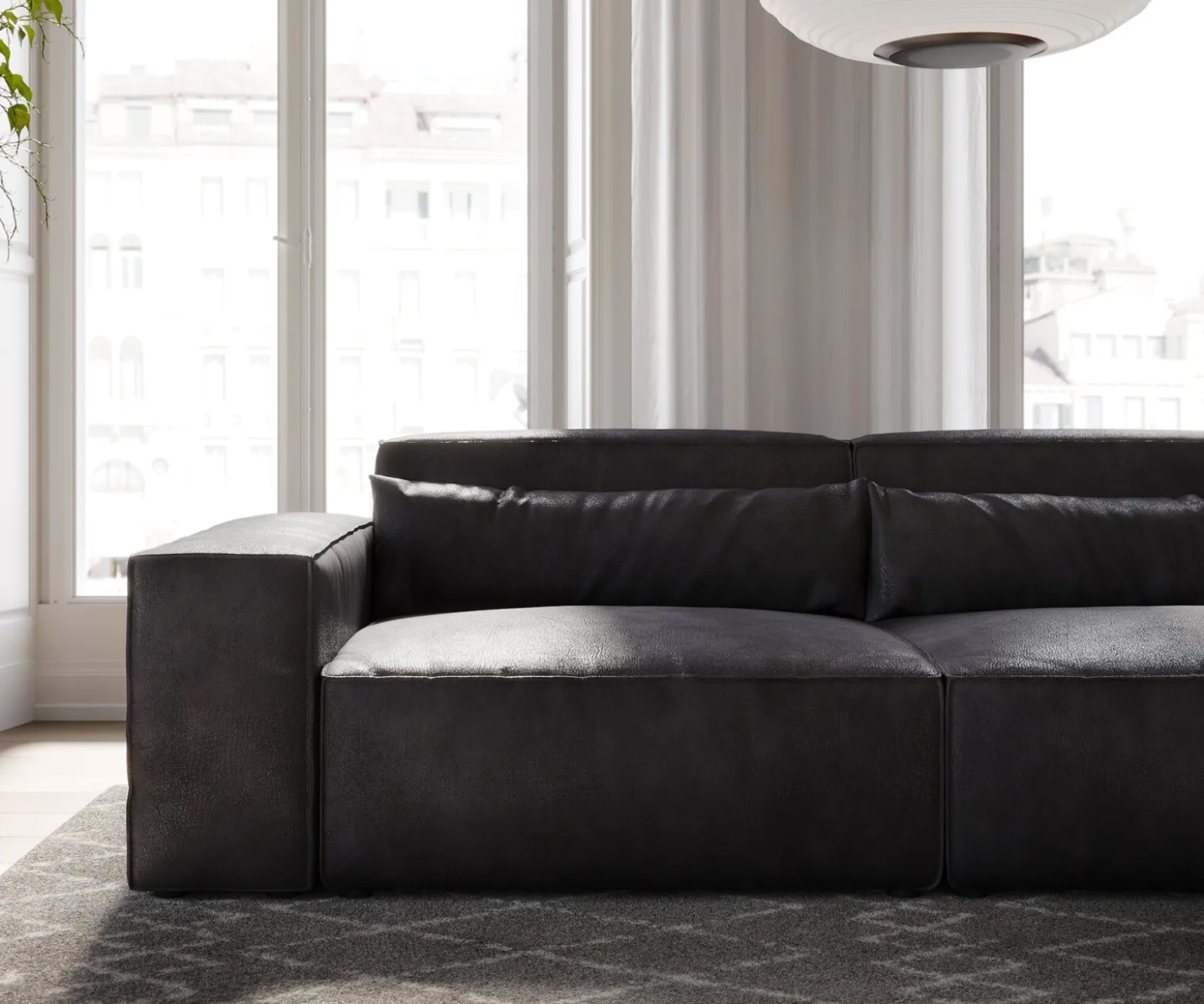 Big-SofaSirpio 230x95 cm Lederimitat Vintage Anthrazitmit Hocker Sofort versandfertig