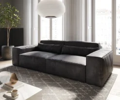 Big-SofaSirpio 230x95 cm Lederimitat Vintage Anthrazit Sofort versandfertig