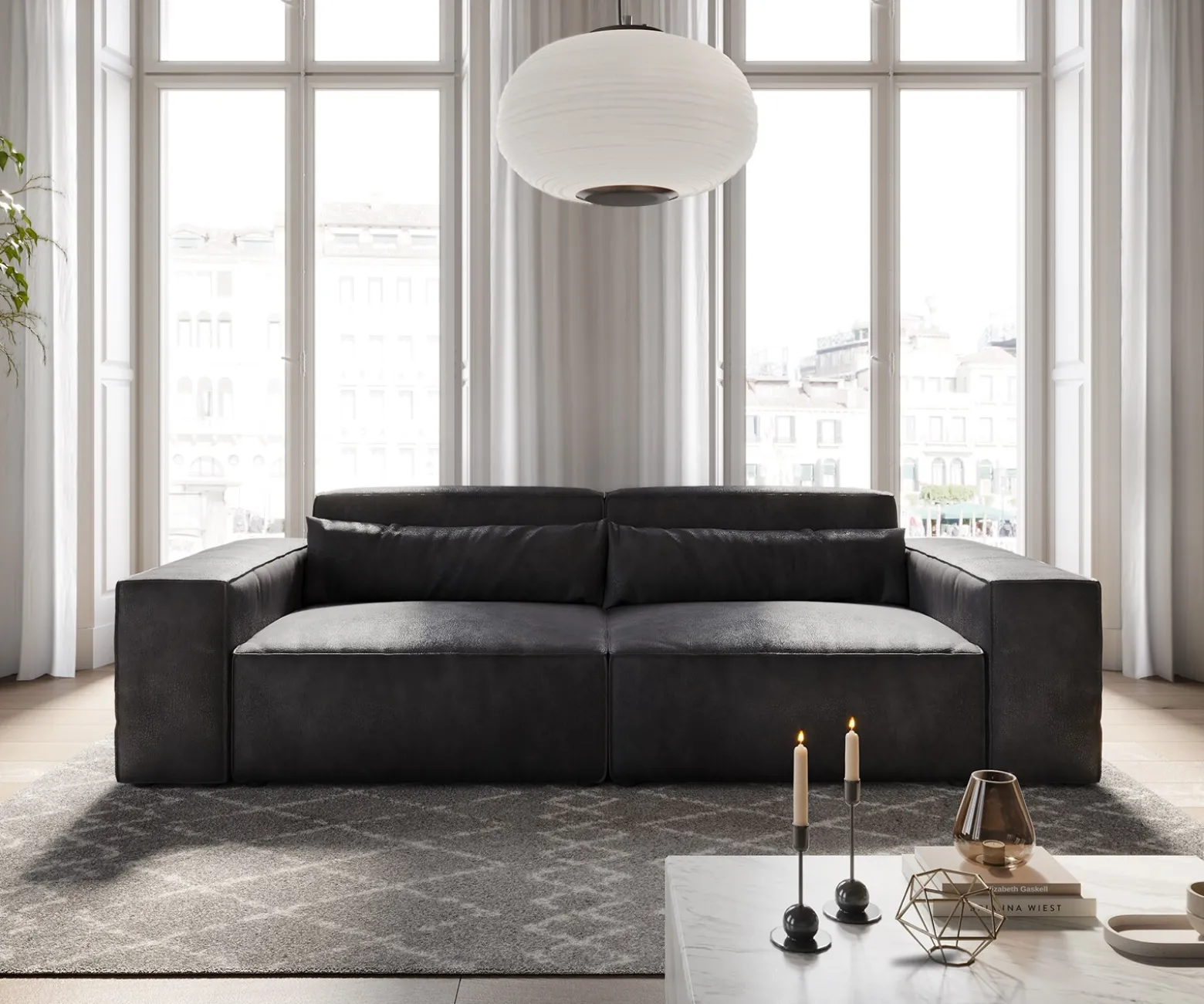 Big-SofaSirpio 230x95 cm Lederimitat Vintage Anthrazit Sofort versandfertig