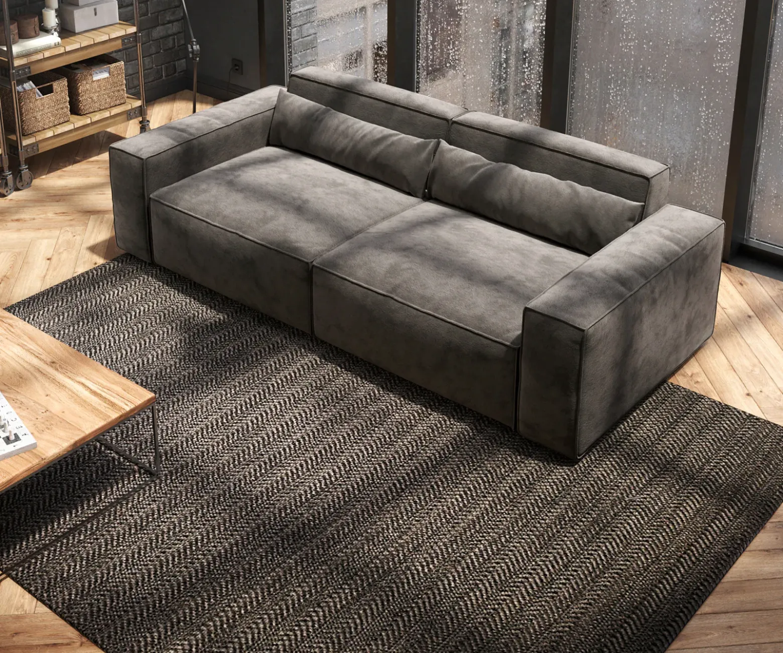 Big-SofaSirpio 230x95 cm Mikrofaser Khakibraun Sofort versandfertig