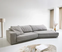Big-SofaSnoosh 400x150 cm Strukturstoff Soft Grau Recamiere rechts Sofort versandfertig