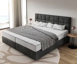 BoxspringbettDream-Fine Mikrofaser Anthrazit Vintage 200x200 cm mit Taschenfederkernmatratze und Topper Visco Sofort versandfertig
