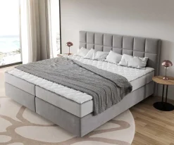BoxspringbettDream-Fine Mikrofaser Grau 200x200 cm mit Taschenfederkernmatratze und Topper Visco Sofort versandfertig