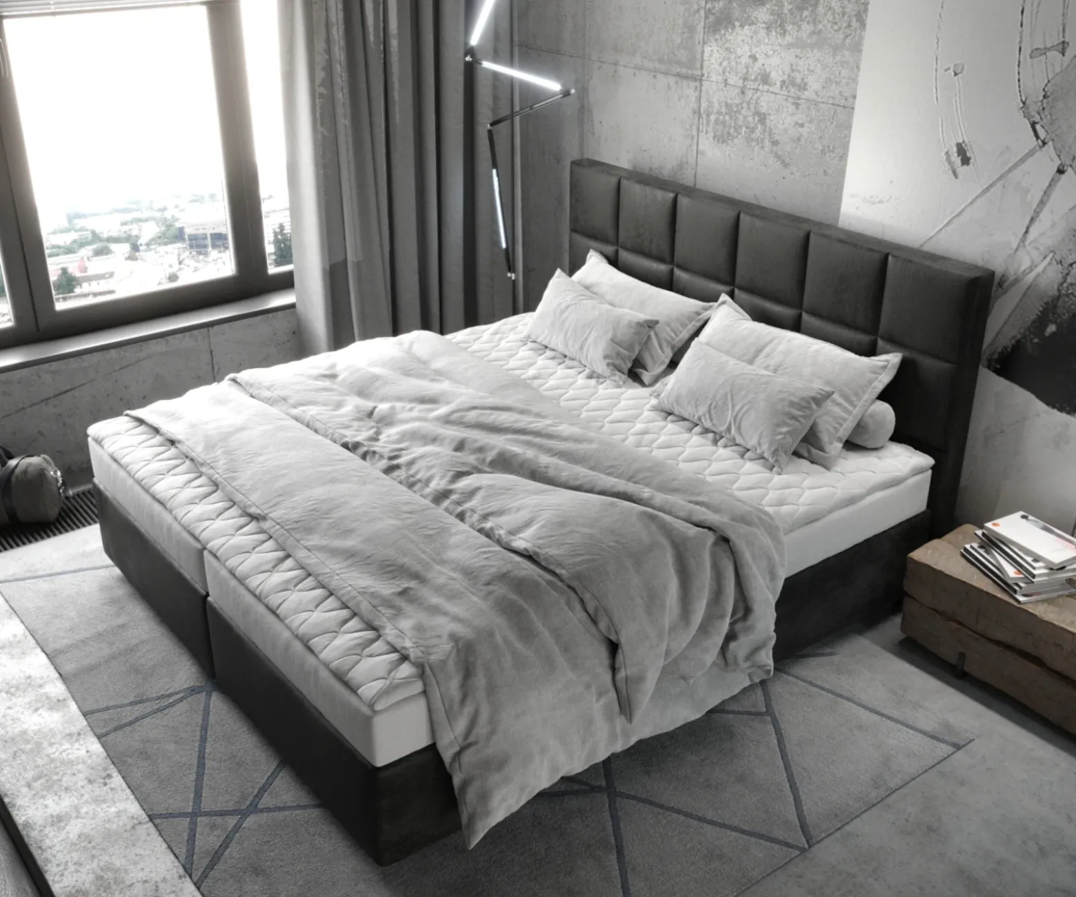 BoxspringbettDream-Fine 180x200 cm Mikrofaser Anthrazit Vintage mit Matratze und Topper Sofort versandfertig