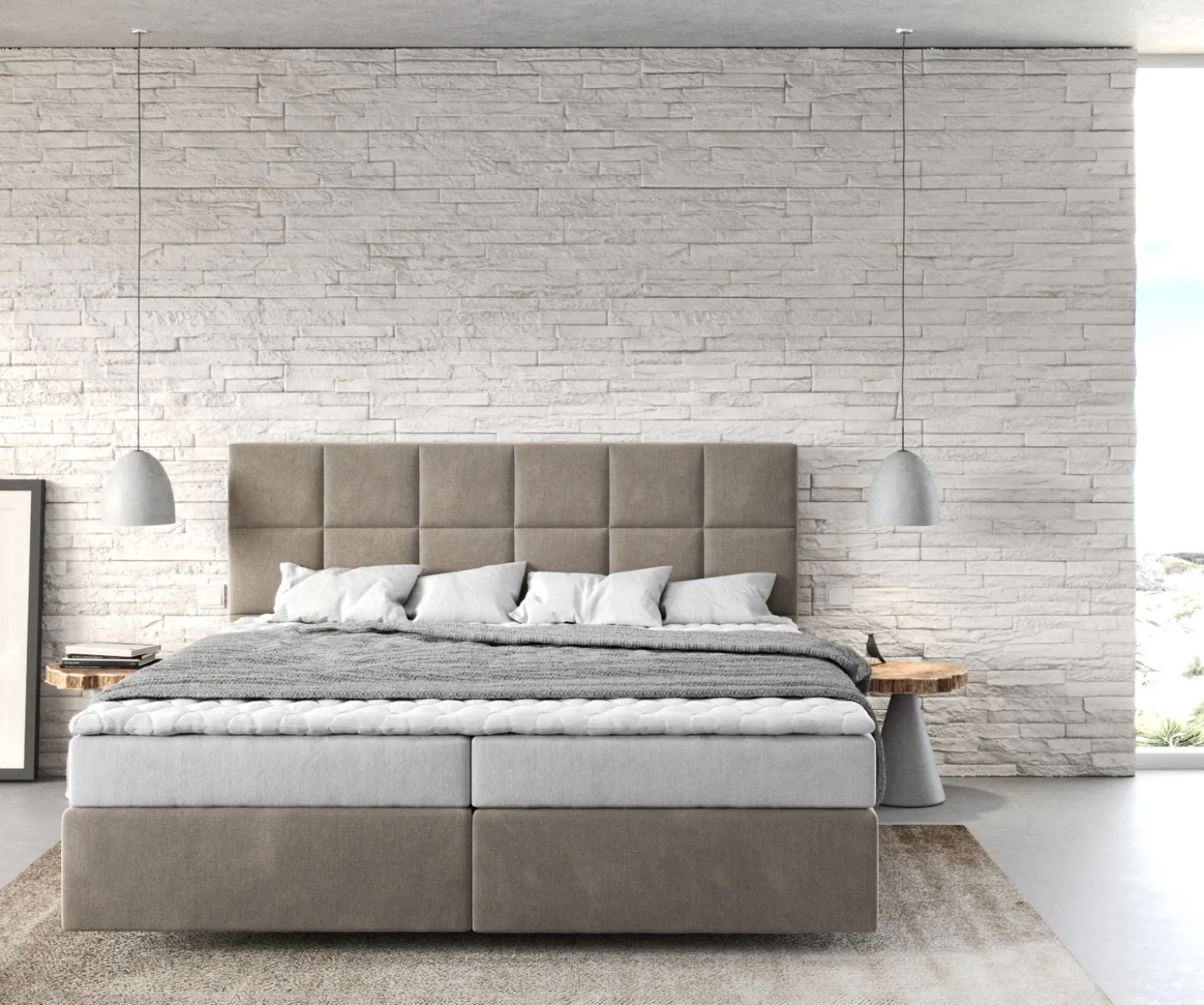 BoxspringbettDream-Fine 180x200 cm Mikrofaser Beige mit Matratze und Topper Sofort versandfertig