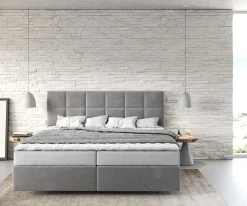 BoxspringbettDream-Fine 180x200 cm Mikrofaser Grau mit Matratze und Topper Sofort versandfertig