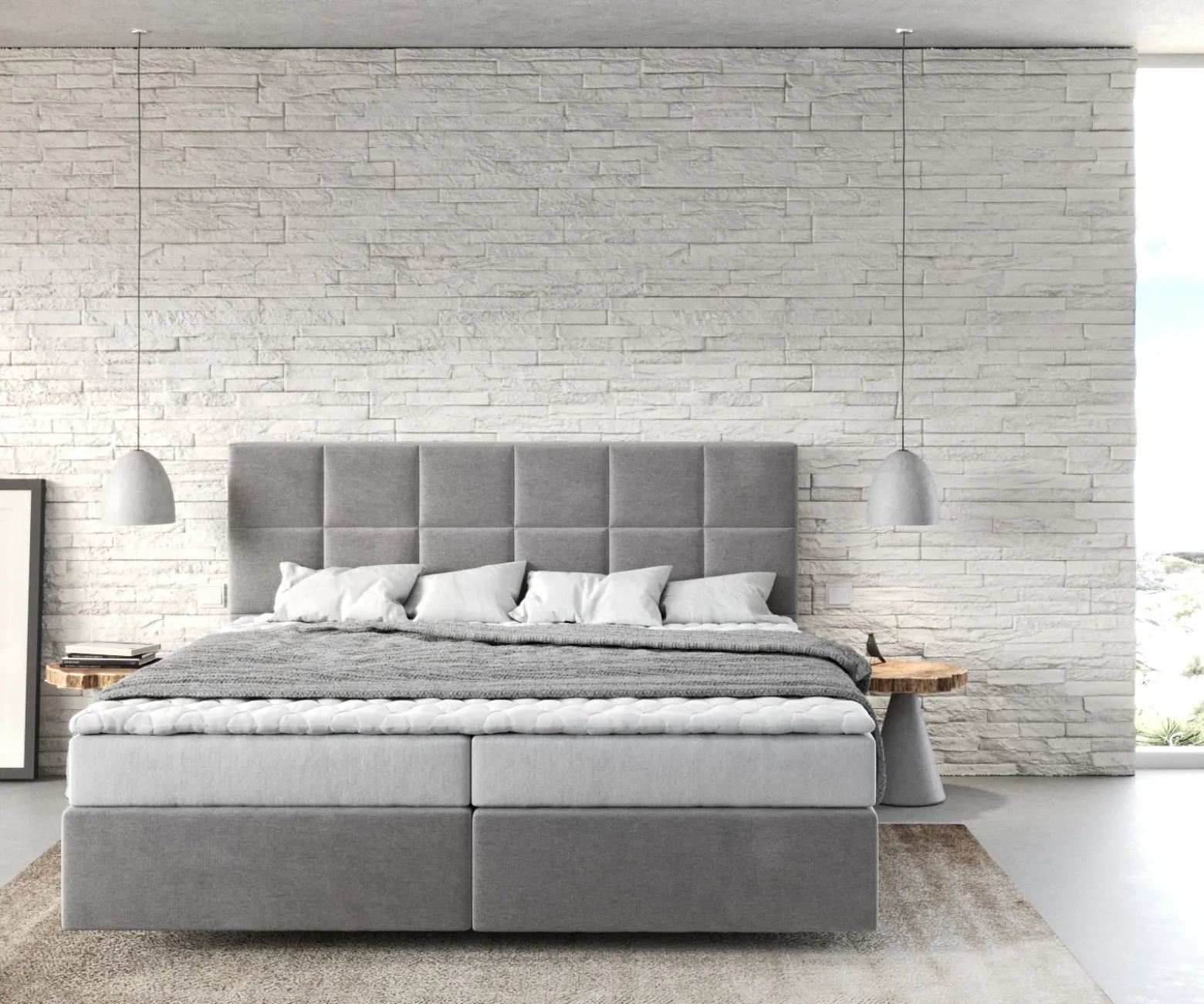 BoxspringbettDream-Fine 180x200 cm Mikrofaser Grau mit Matratze und Topper Sofort versandfertig