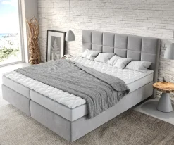 BoxspringbettDream-Fine 180x200 cm Mikrofaser Grau mit Matratze und Topper Sofort versandfertig