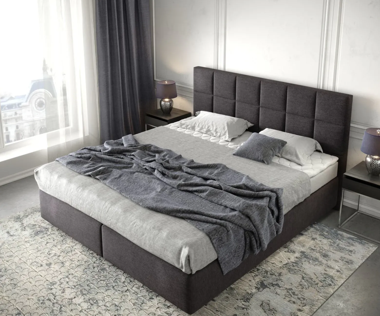 BoxspringbettDream-Fine 180x200 cm Mikrofaser Schwarz mit Matratze und Topper Sofort versandfertig