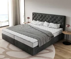 BoxspringbettDream-Great Mikrofaser Anthrazit Vintage 200x200 cm Bonell-Matratze PU-Topper Sofort versandfertig