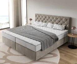 BoxspringbettDream-Great Mikrofaser Beige 200x200 cm mit Taschenfederkernmatratze und Topper Visco Sofort versandfertig