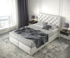 BoxspringbettDream-Great 140x200 cm Kunstleder Weiß mit Matratze und Topper Sofort versandfertig