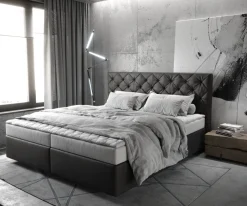 BoxspringbettDream-Great 180x200 cm Lederimitat Anthrazit mit Matratze und Topper Sofort versandfertig