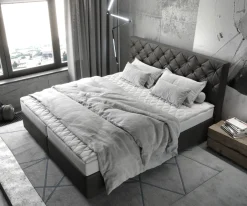 BoxspringbettDream-Great 180x200 cm Lederimitat Anthrazit mit Matratze und Topper Sofort versandfertig