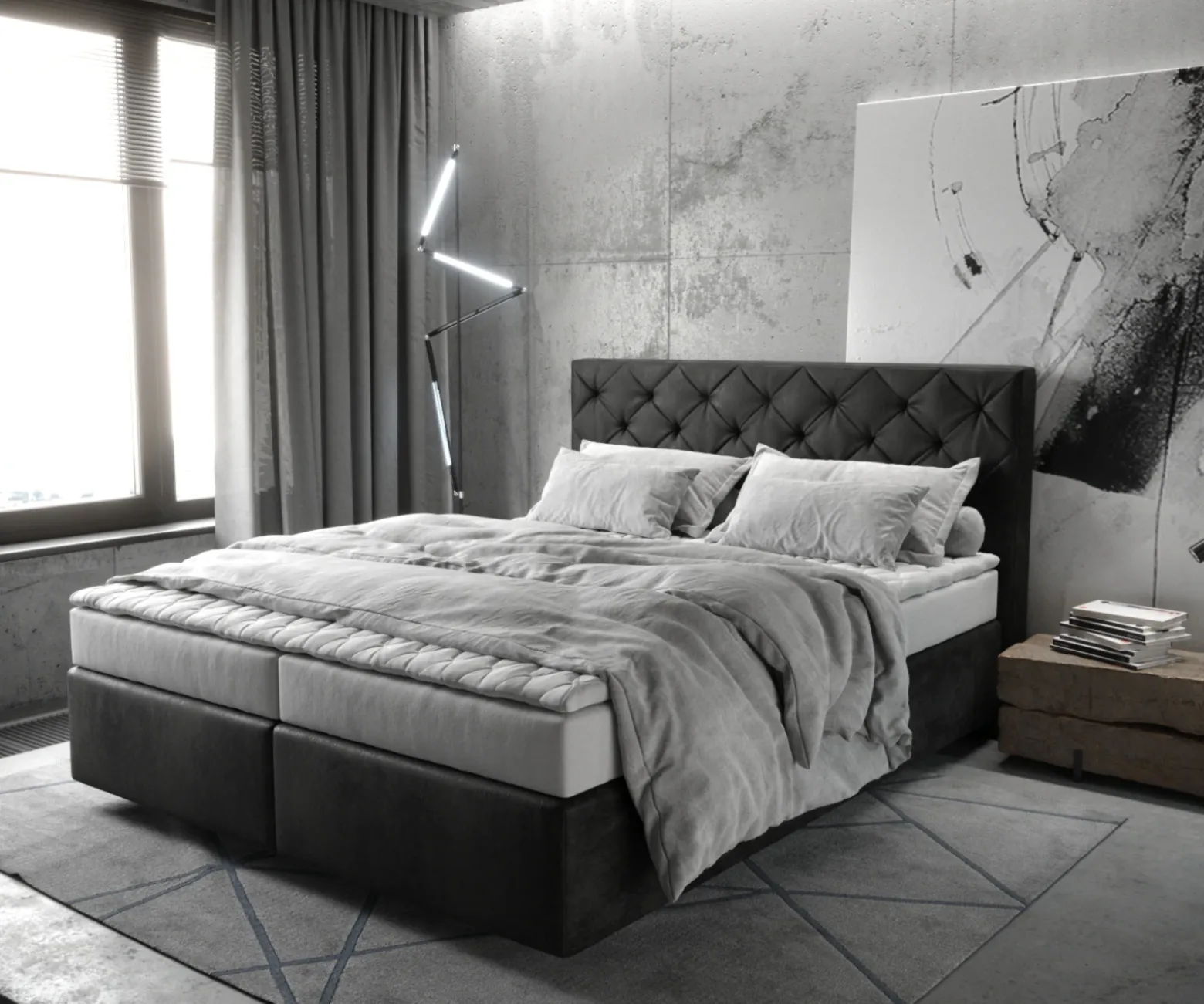 BoxspringbettDream-Great 160x200 cm Mikrofaser Anthrazit Vintage mit Matratze und Topper Sofort versandfertig