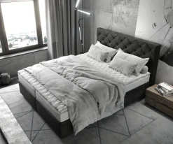 BoxspringbettDream-Great 160x200 cm Mikrofaser Anthrazit Vintage mit Matratze und Topper Sofort versandfertig