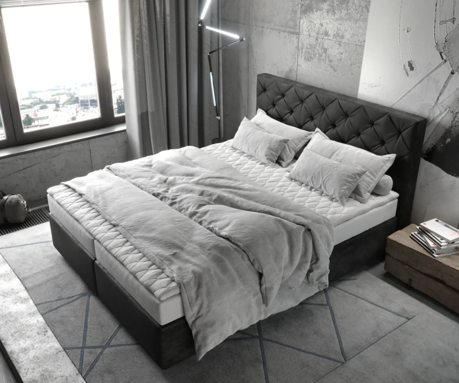 BoxspringbettDream-Great 160x200 cm Mikrofaser Anthrazit Vintage mit Matratze und Topper Sofort versandfertig