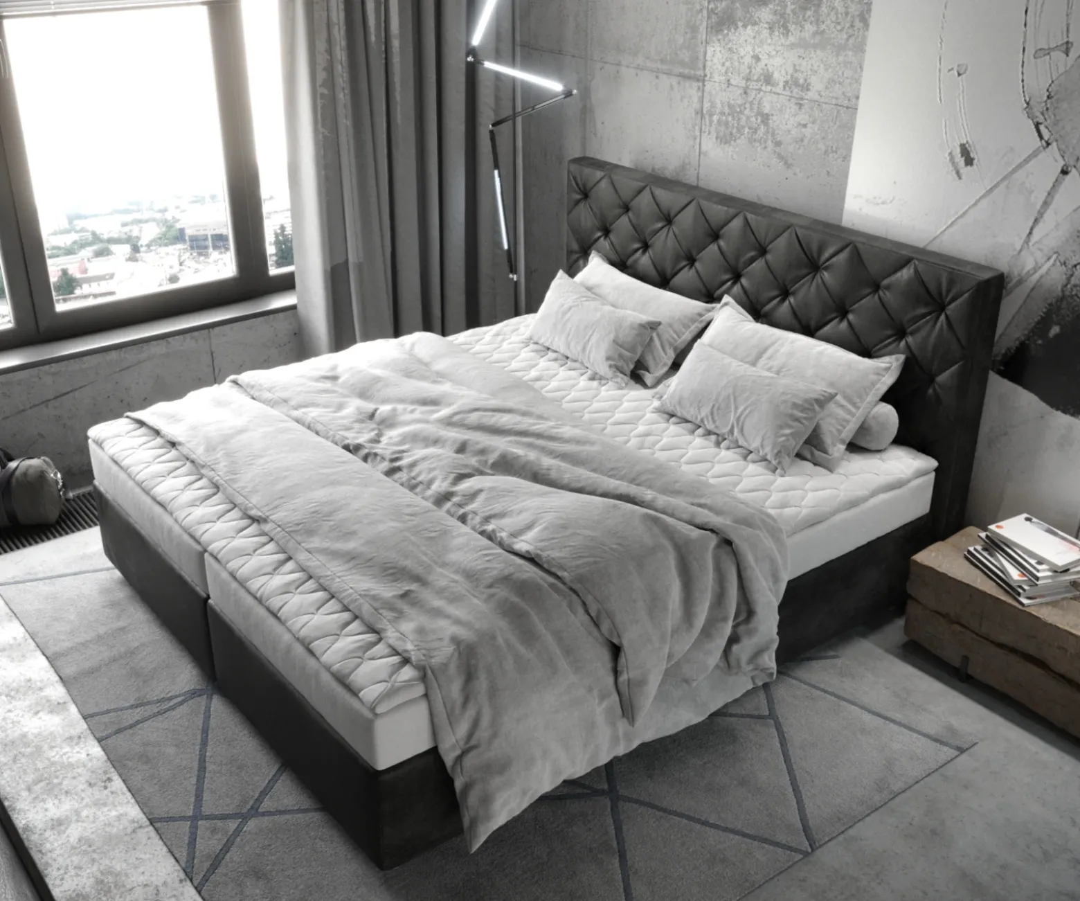 BoxspringbettDream-Great 180x200 cm Mikrofaser Anthrazit Vintage mit Matratze und Topper Sofort versandfertig