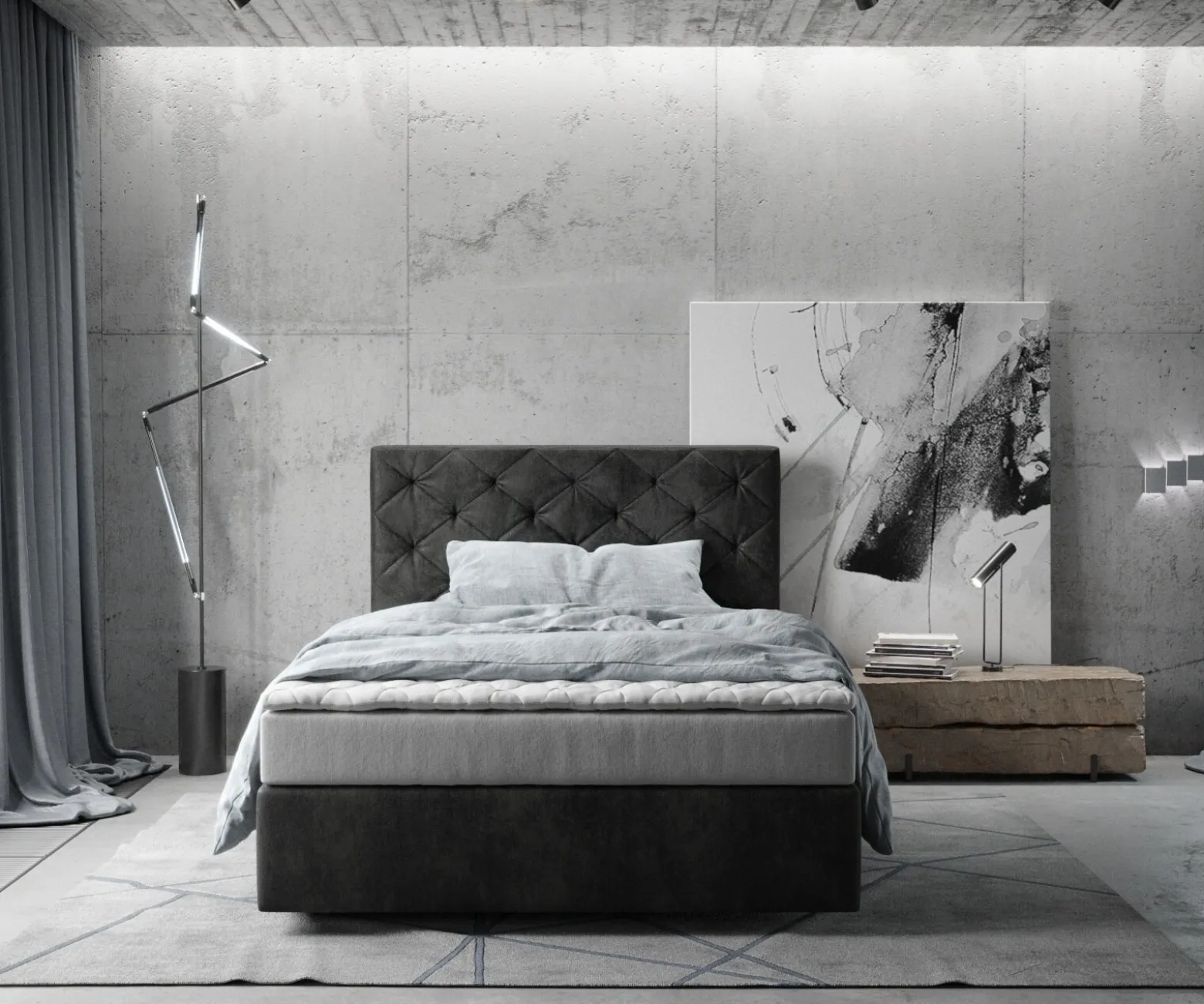 BoxspringbettDream-Great 120x200 cm Mikrofaser Anthrazit Vintage mit Matratze und Topper Sofort versandfertig