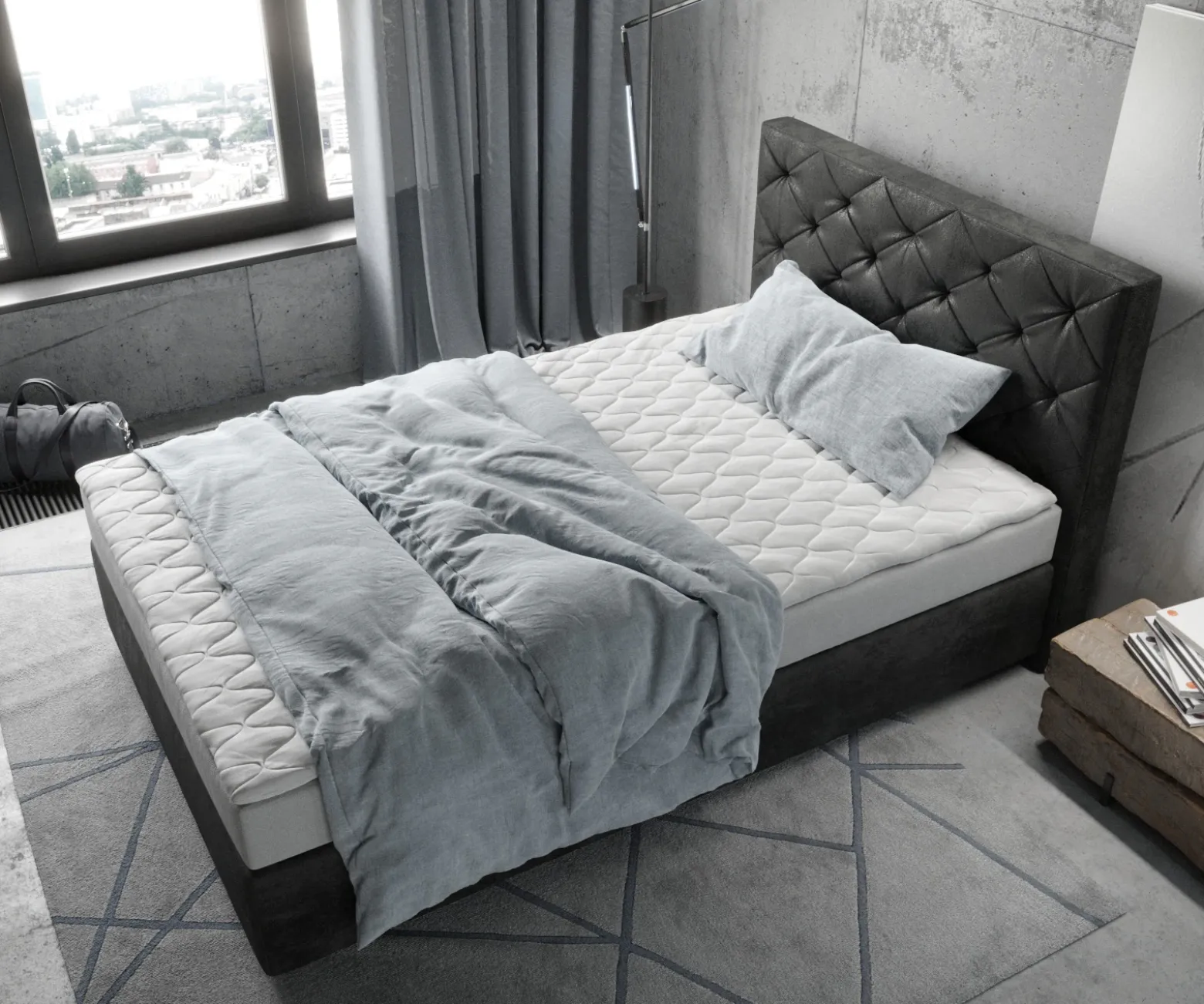 BoxspringbettDream-Great 120x200 cm Mikrofaser Anthrazit Vintage mit Matratze und Topper Sofort versandfertig