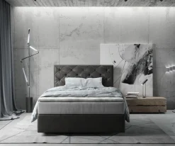 BoxspringbettDream-Great 120x200 cm Mikrofaser Anthrazit Vintage mit TFK Matratze und Visco Topper Sofort versandfertig
