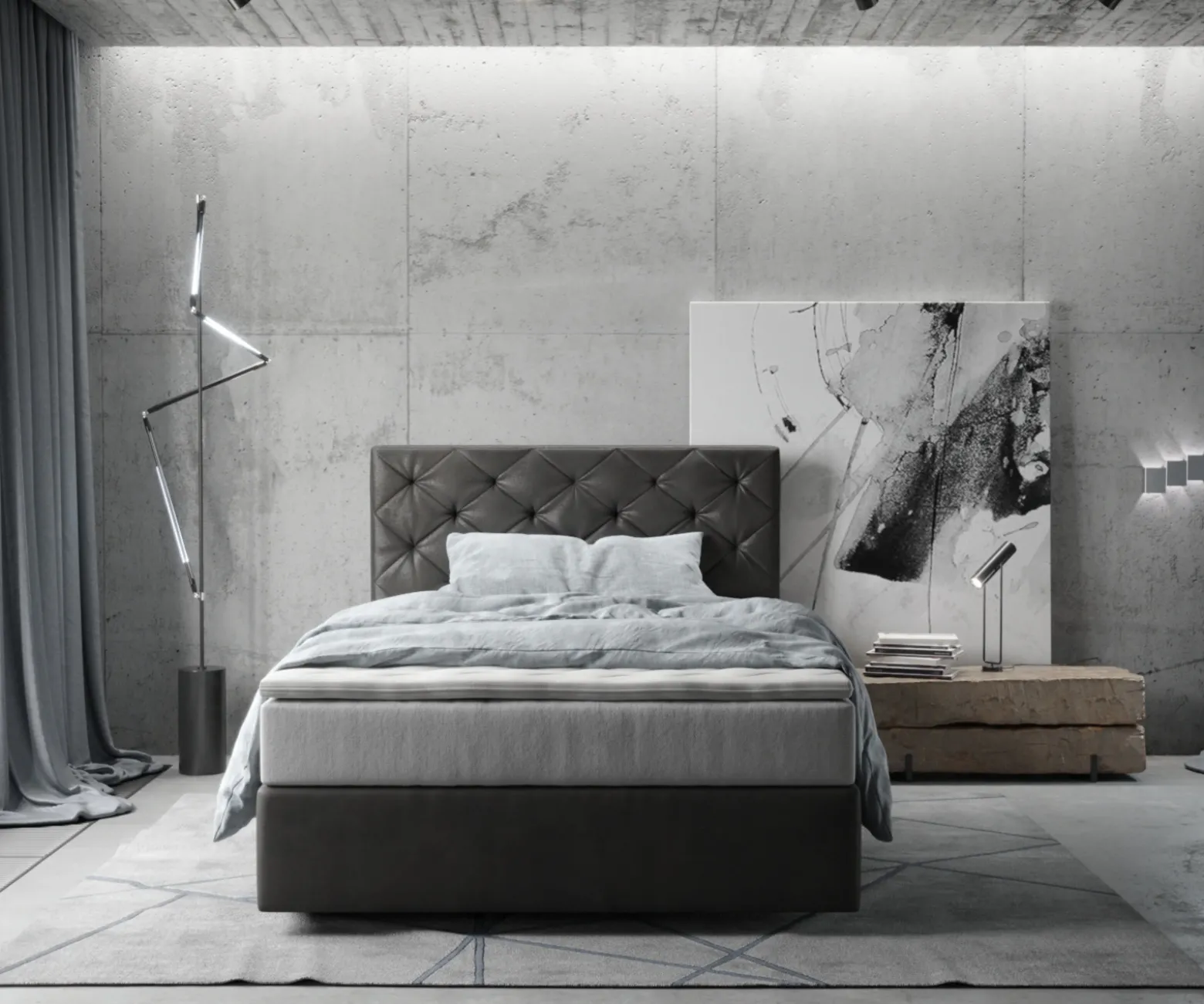 BoxspringbettDream-Great 120x200 cm Mikrofaser Anthrazit Vintage mit TFK Matratze und Visco Topper Sofort versandfertig