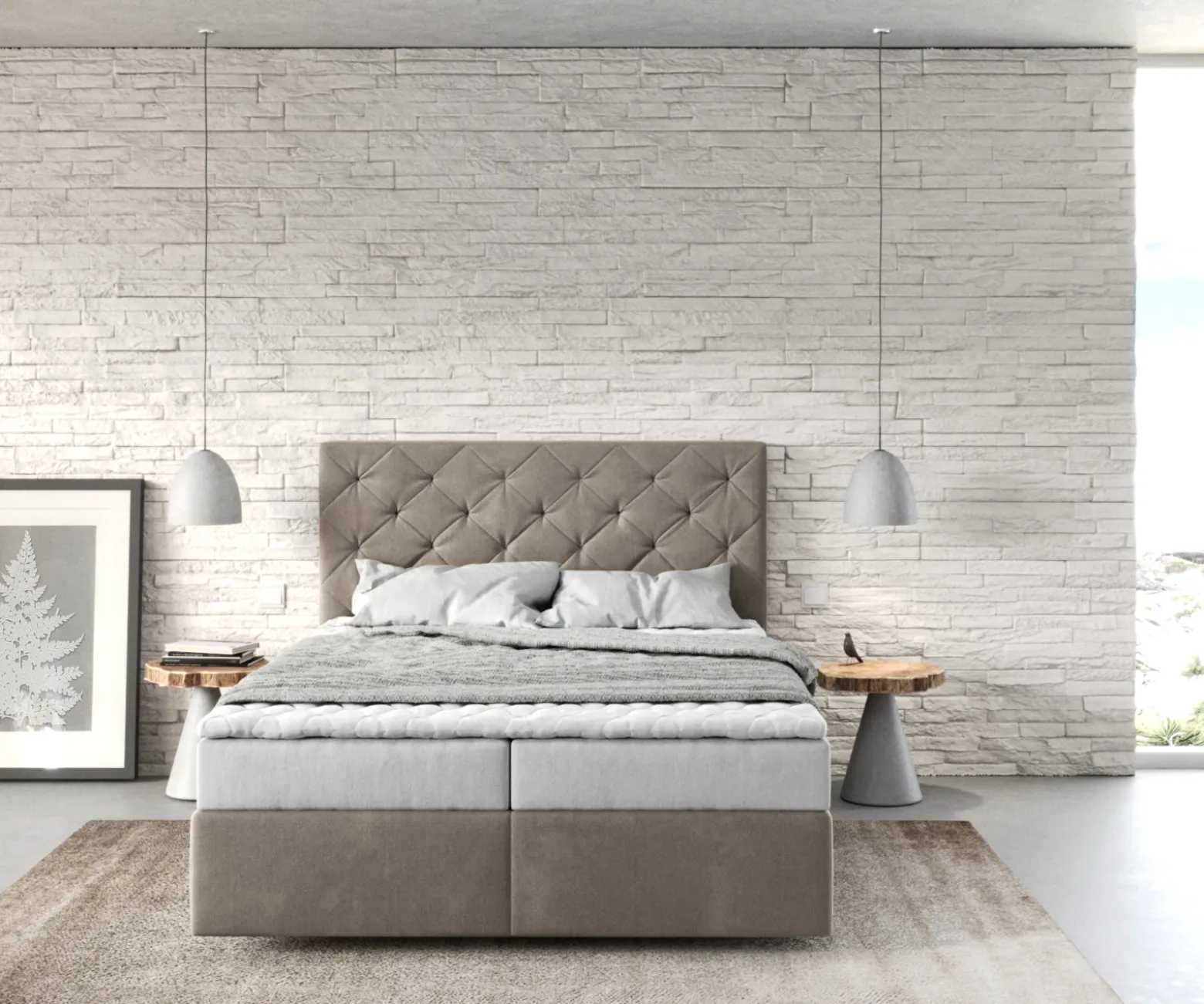 BoxspringbettDream-Great 140x200 cm Mikrofaser Beige mit Matratze und Topper Sofort versandfertig