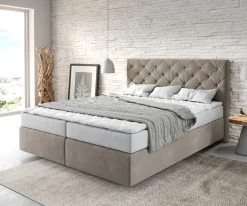 BoxspringbettDream-Great 160x200 cm Mikrofaser Beige mit Matratze und Topper Sofort versandfertig