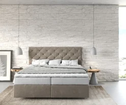 BoxspringbettDream-Great 160x200 cm Mikrofaser Beige mit Matratze und Topper Sofort versandfertig