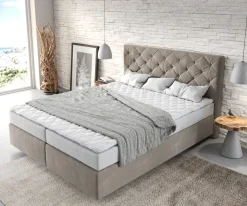 BoxspringbettDream-Great 160x200 cm Mikrofaser Beige mit Matratze und Topper Sofort versandfertig