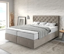 BoxspringbettDream-Great 160x200 cm Mikrofaser Beige mit TFK Matratze und Visco Topper Sofort versandfertig