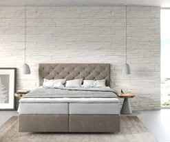 BoxspringbettDream-Great 160x200 cm Mikrofaser Beige mit TFK Matratze und Visco Topper Sofort versandfertig