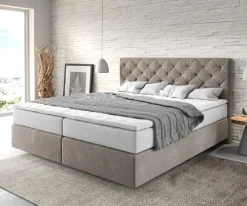 BoxspringbettDream-Great 180x200 cm Mikrofaser Beige mit TFK Matratze und Visco Topper Sofort versandfertig