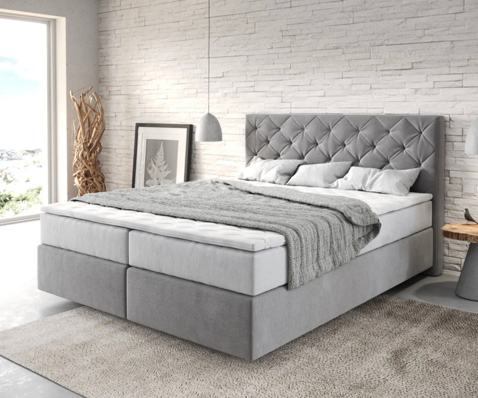 BoxspringbettDream-Great 160x200 cm Mikrofaser Grau mit TFK Matratze und Visco Topper Sofort versandfertig