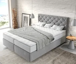 BoxspringbettDream-Great 160x200 cm Mikrofaser Grau mit TFK Matratze und Visco Topper Sofort versandfertig