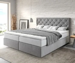 BoxspringbettDream-Great 180x200 cm Mikrofaser Grau mit TFK Matratze und Visco Topper Sofort versandfertig