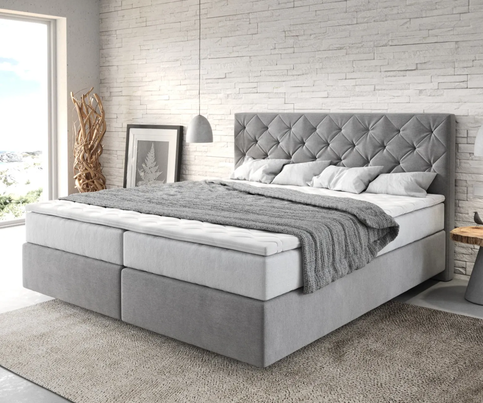 BoxspringbettDream-Great 180x200 cm Mikrofaser Grau mit TFK Matratze und Visco Topper Sofort versandfertig