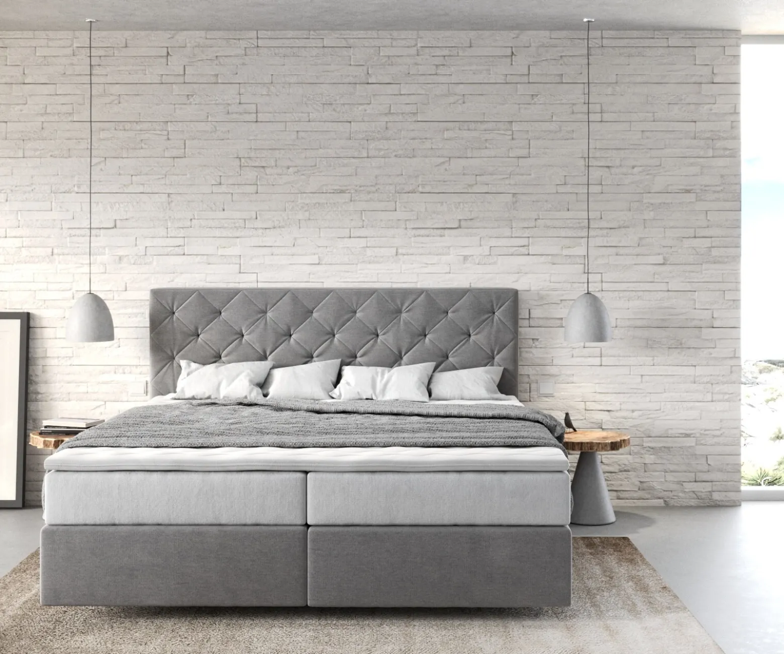 BoxspringbettDream-Great 180x200 cm Mikrofaser Grau mit TFK Matratze und Visco Topper Sofort versandfertig