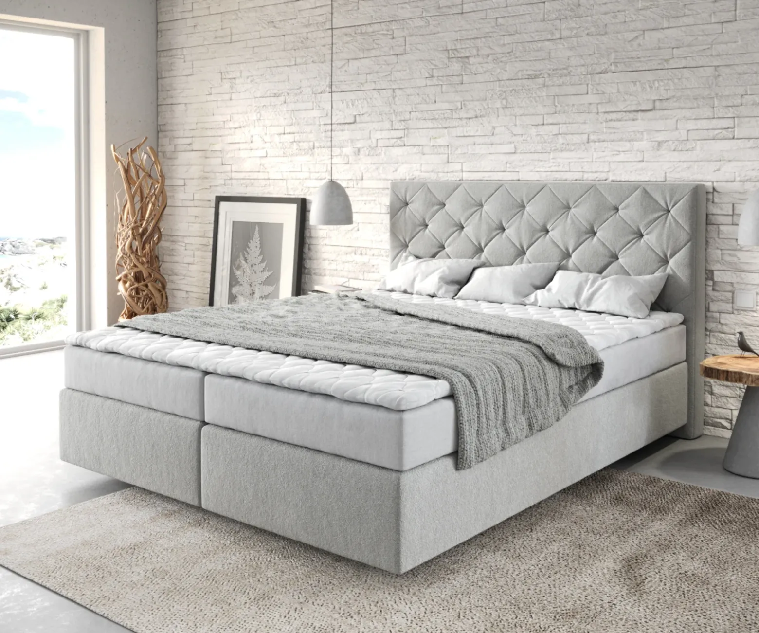 BoxspringbettDream-Great 160x200 cm Mikrofaser Silbergrau mit Matratze und Topper Sofort versandfertig