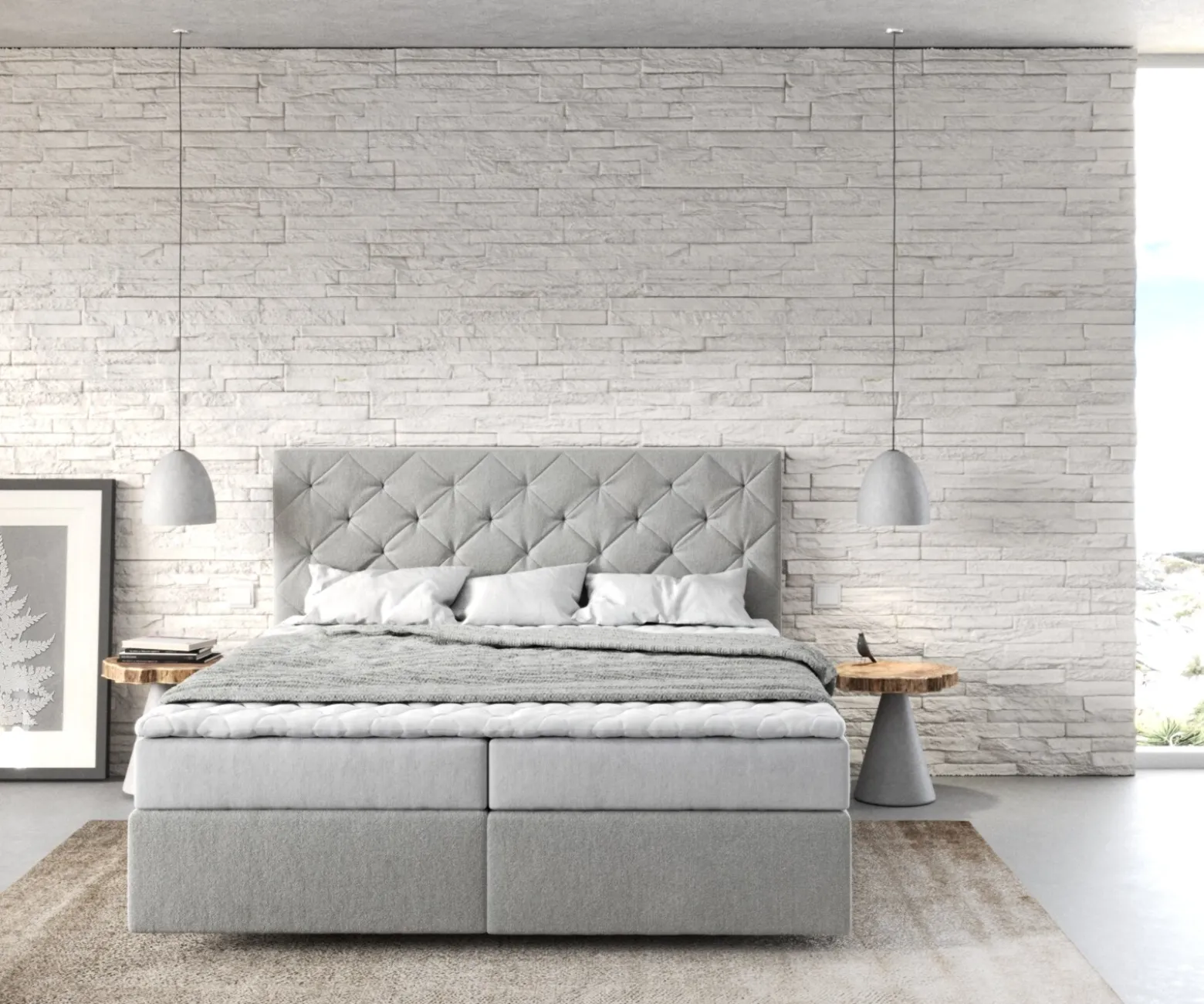 BoxspringbettDream-Great 160x200 cm Mikrofaser Silbergrau mit Matratze und Topper Sofort versandfertig