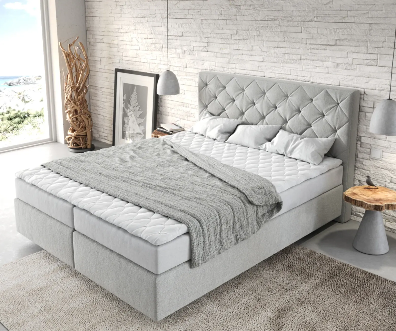 BoxspringbettDream-Great 160x200 cm Mikrofaser Silbergrau mit Matratze und Topper Sofort versandfertig