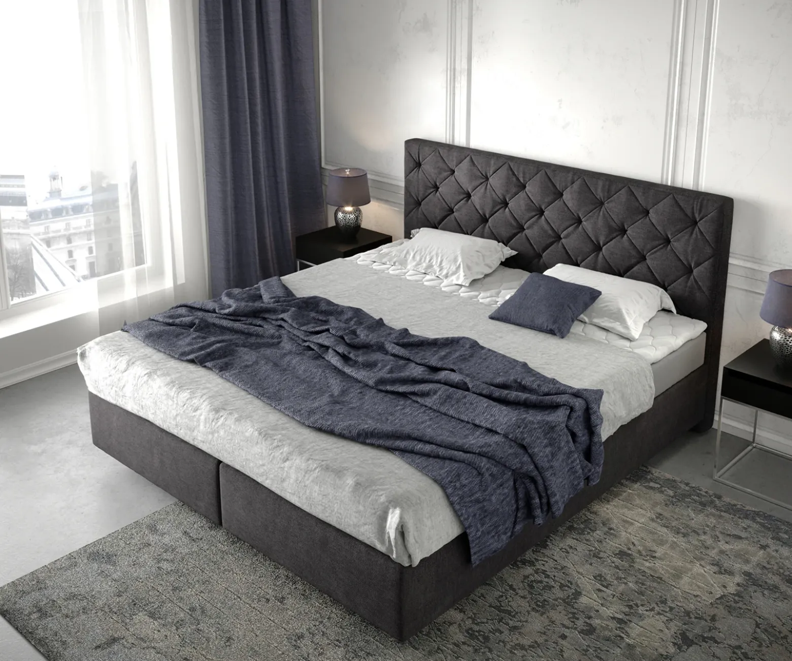 BoxspringbettDream-Great 180x200 cm Schwarz mit Matratze und Topper Sofort versandfertig