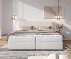 BoxspringbettDream-Well Bouclé Creme-Weiß 200x200 cm mit Taschenfederkernmatratze und Topper Visco Sofort versandfertig