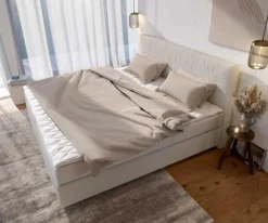 BoxspringbettDream-Well Bouclé Creme-Weiß 200x200 cm mit Taschenfederkernmatratze und Topper Visco Sofort versandfertig
