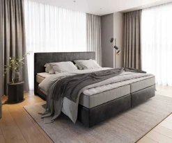 BoxspringbettDream-Well Mikrofaser Anthrazit Vintage 200x200 cm mit Taschenfederkernmatratze und Topper Visco Sofort versandfertig