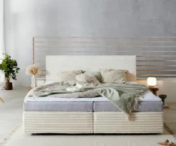 BoxspringbettDream-Well Plüsch-Cord Beige 200x200 cm Bonell-Matratze PU-Topper Sofort versandfertig