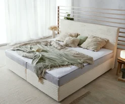 BoxspringbettDream-Well Plüsch-Cord Beige 200x200 cm Bonell-Matratze PU-Topper Sofort versandfertig